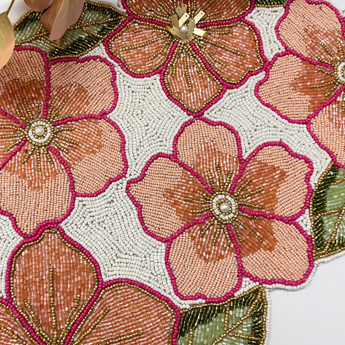 Handmade Beaded Spring Table Runner Floral 13x36inch Etsy