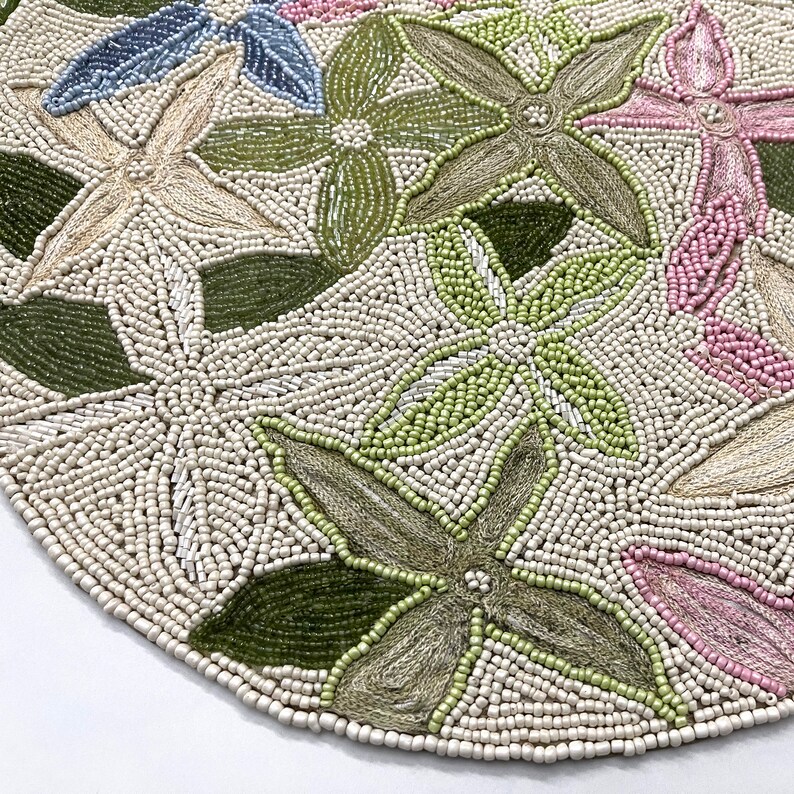 Handmade Beaded Floral Placemat Pastel Flowers Bead and Etsy