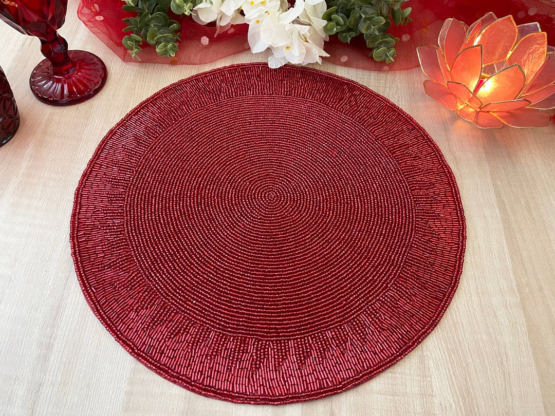 Handmade Beaded Table Mat, Charger Plate, Red Valentine's Day Placemat ...