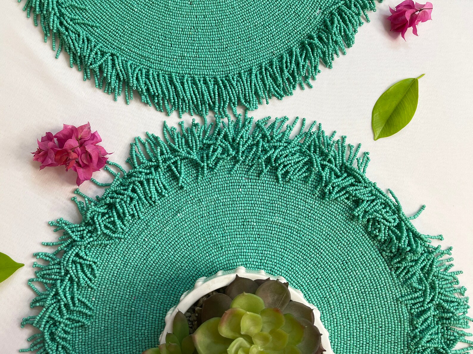 Handmade Beaded Placemat Tablemat 15 Inch Sea Green Charger Etsy