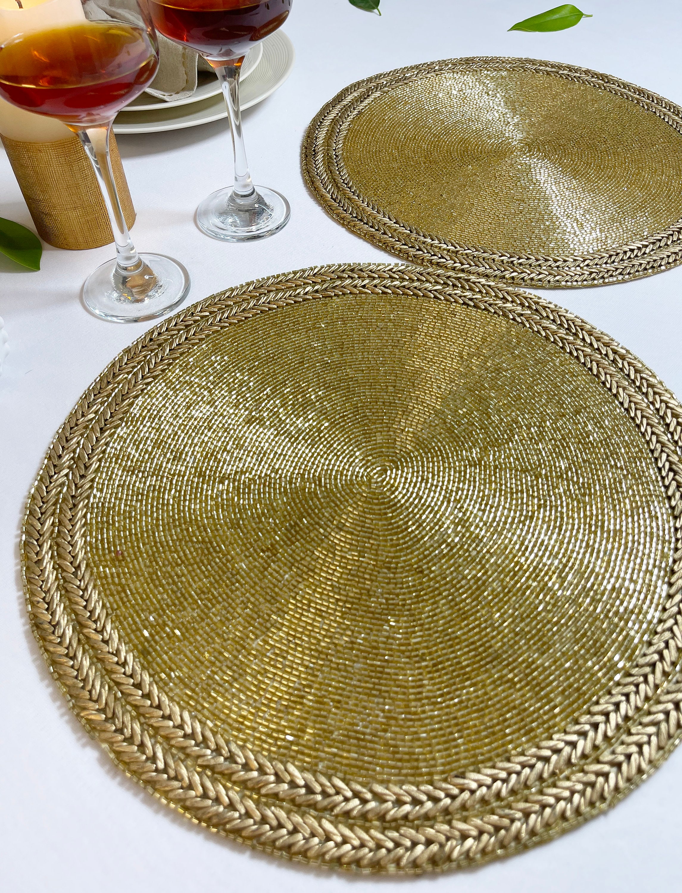 Handmade Beaded Placemat Beaded Tablemat 14 Inch Gold Bead Etsy UK