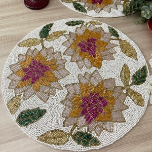 Handmade beaded Placemat, spring floral design, multicolour, Spring decor