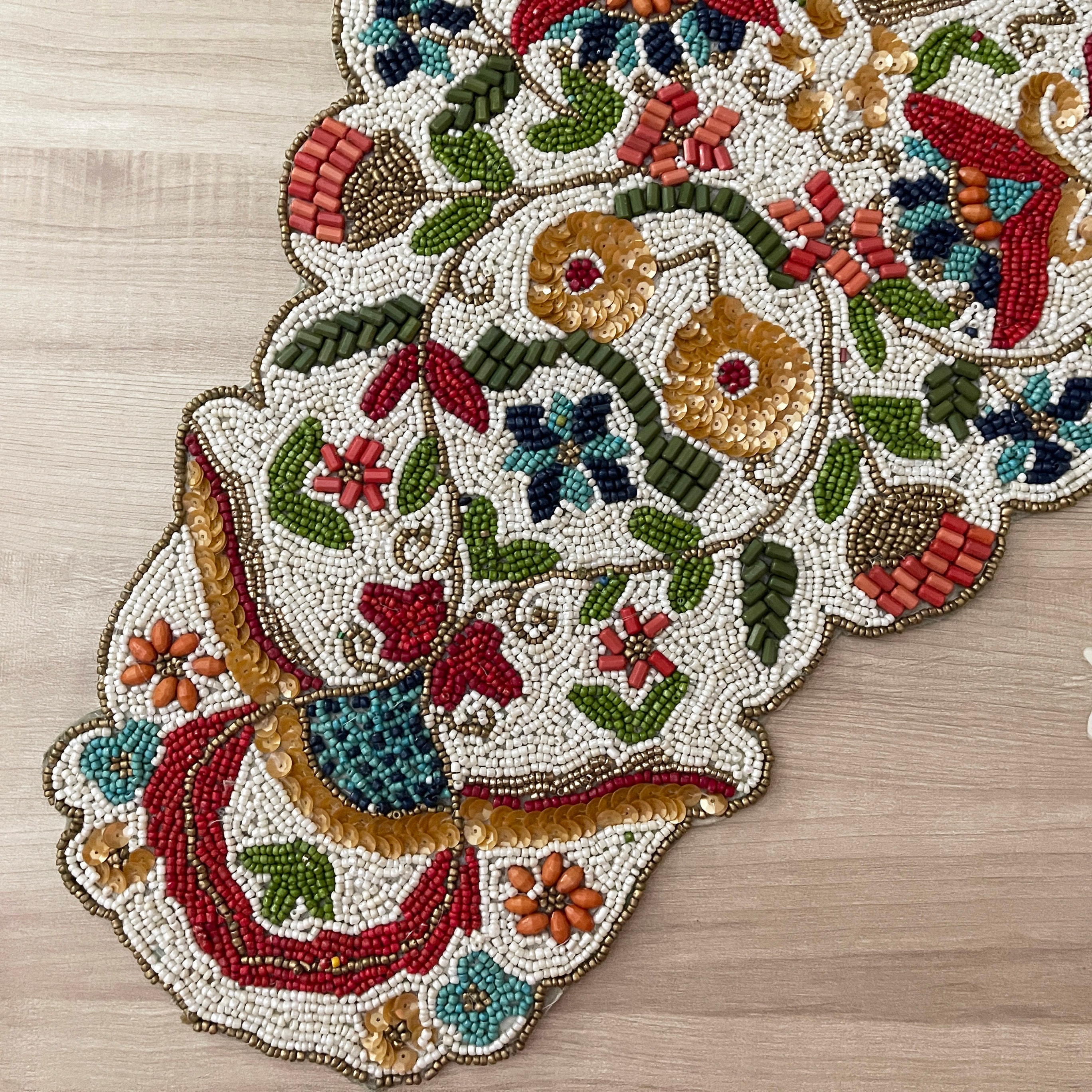 Handmade Beaded Floral Table Runner: Multicolour Spring Design (13x36 ...