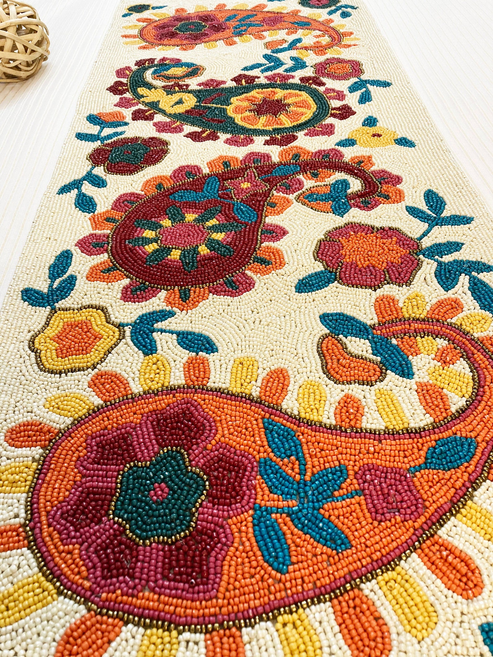 Handmade Table Runner Floral Beaded Table Runner Bead Etsy