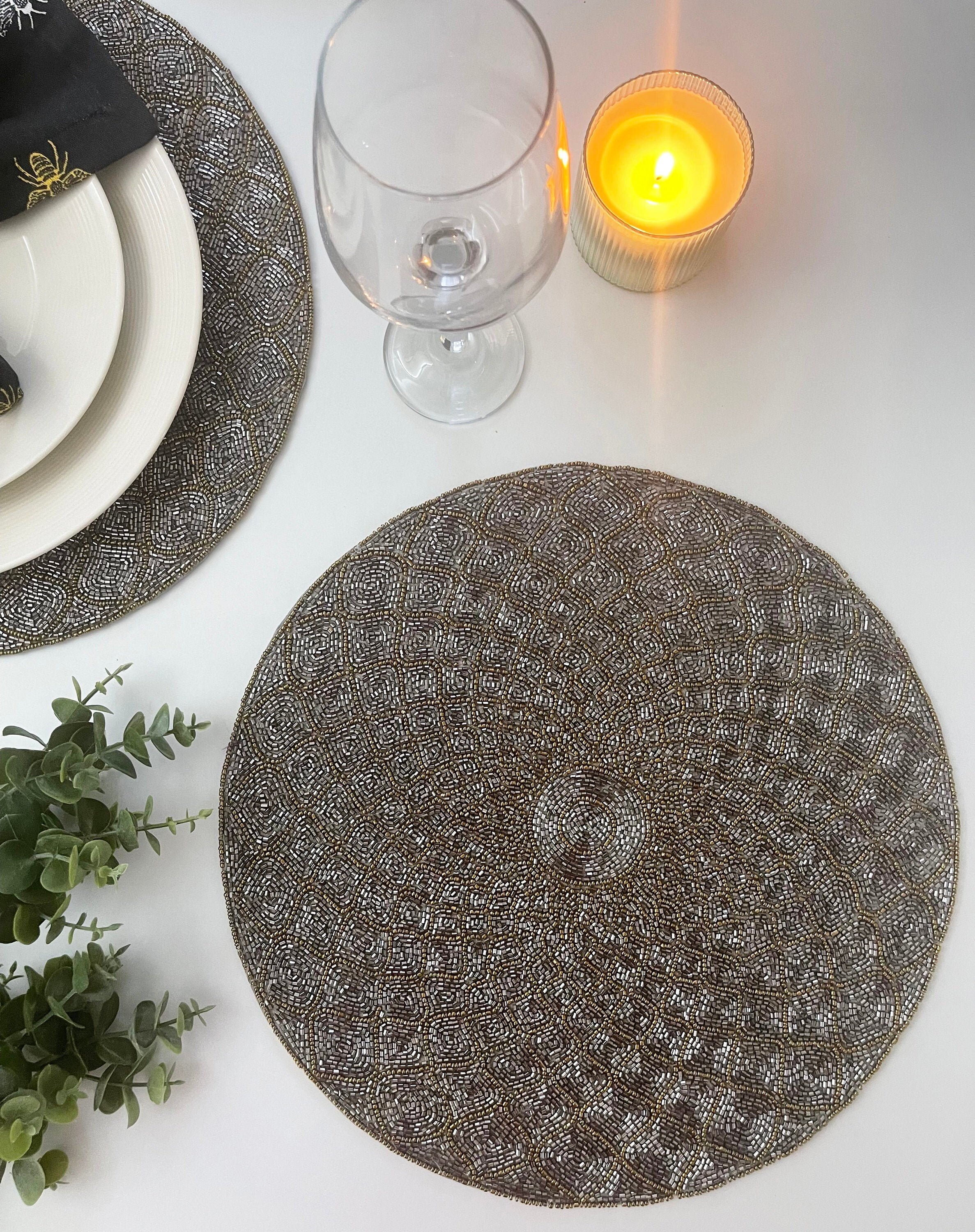 Luxury Handmade beaded placemat small bead tablemat 14 inch Etsy