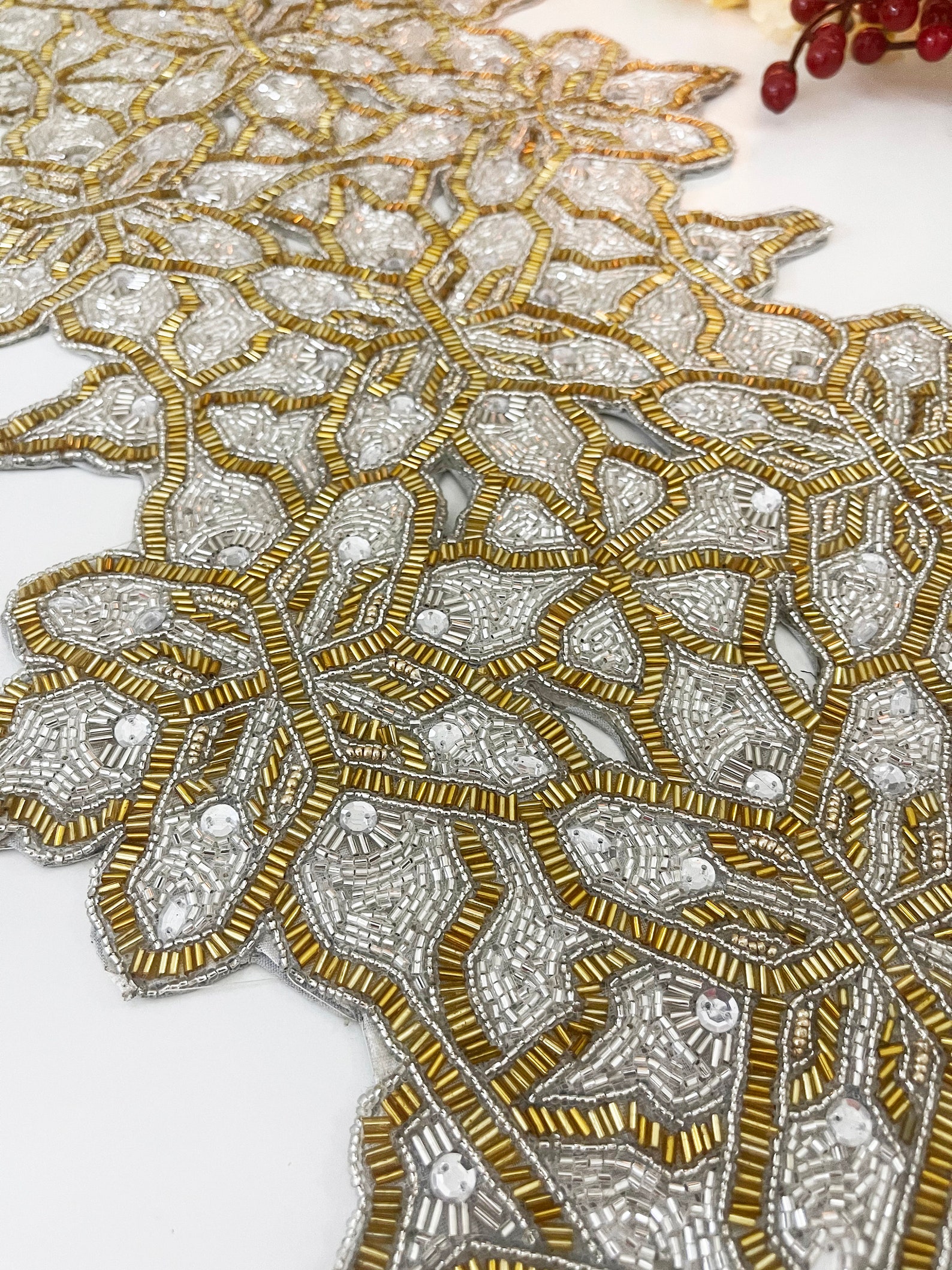 Handmade table runner beaded table runner gold and clear Etsy