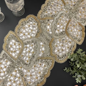 Handmade Bead Table Runner, Beaded Runner, Butterfly, Silver and Gold ...