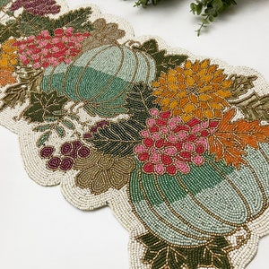 Handmade Bead Table Runner, Multicolour Pumpkin and Flower Fall Runner ...