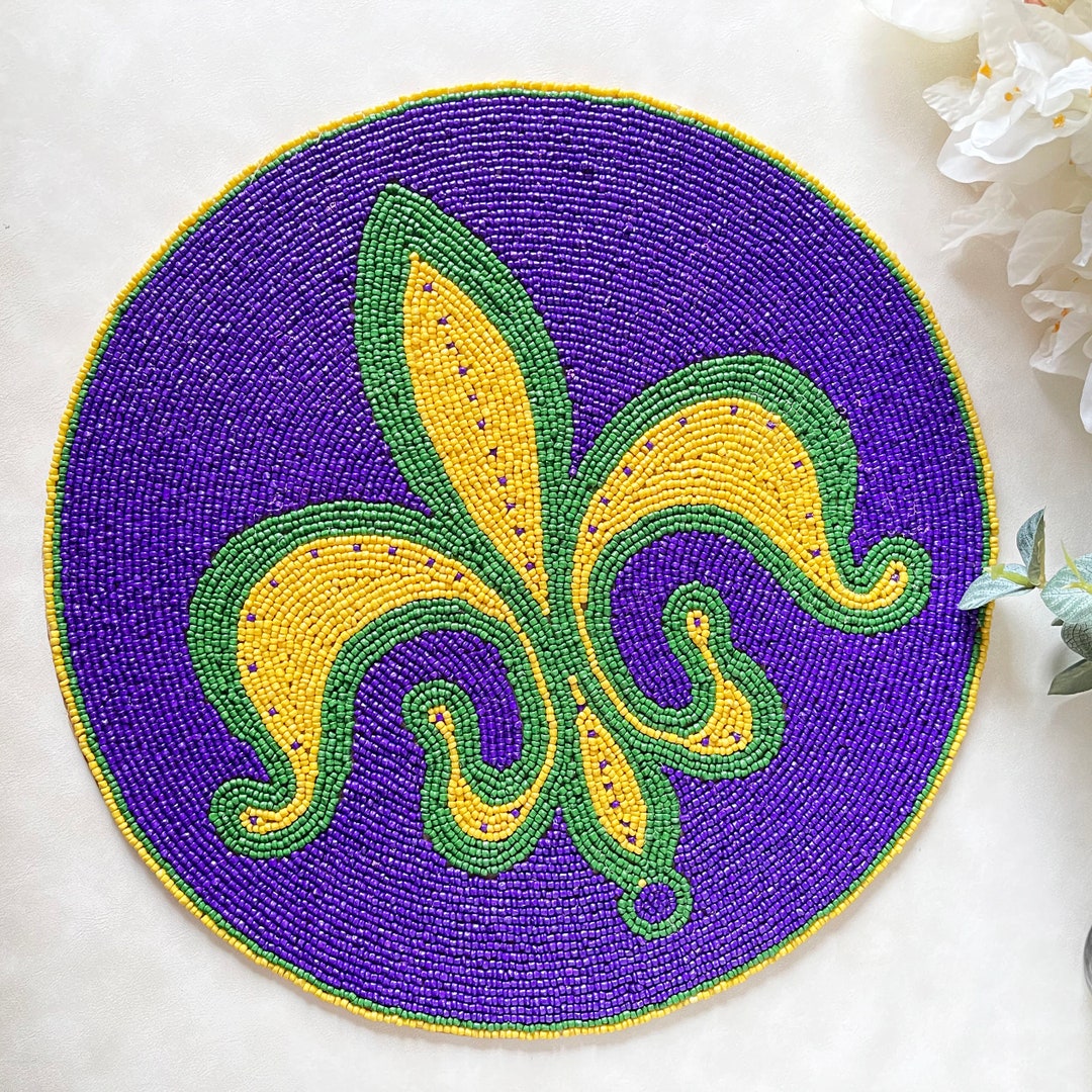 Set of 2/6, Mardi Gras Handmade Placemat, Beaded Round Table Placemat ...