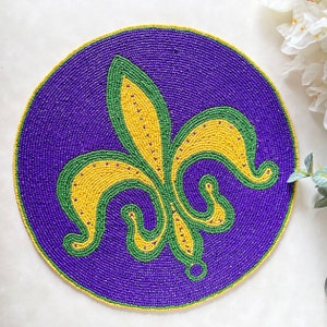 Set of 2/6, Mardi Gras Handmade Placemat, Beaded Round Table Placemat ...
