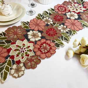Table runner, handmade beaded spring runner, floral, 13x36inch, multicolour