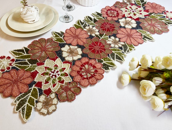 Multicolor Floral Beaded Table Runner
