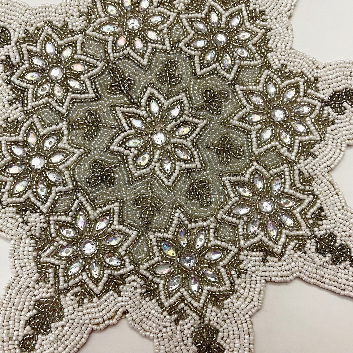 Christmas Snowflakes Placemat Handmade Beaded 13.5inch Etsy