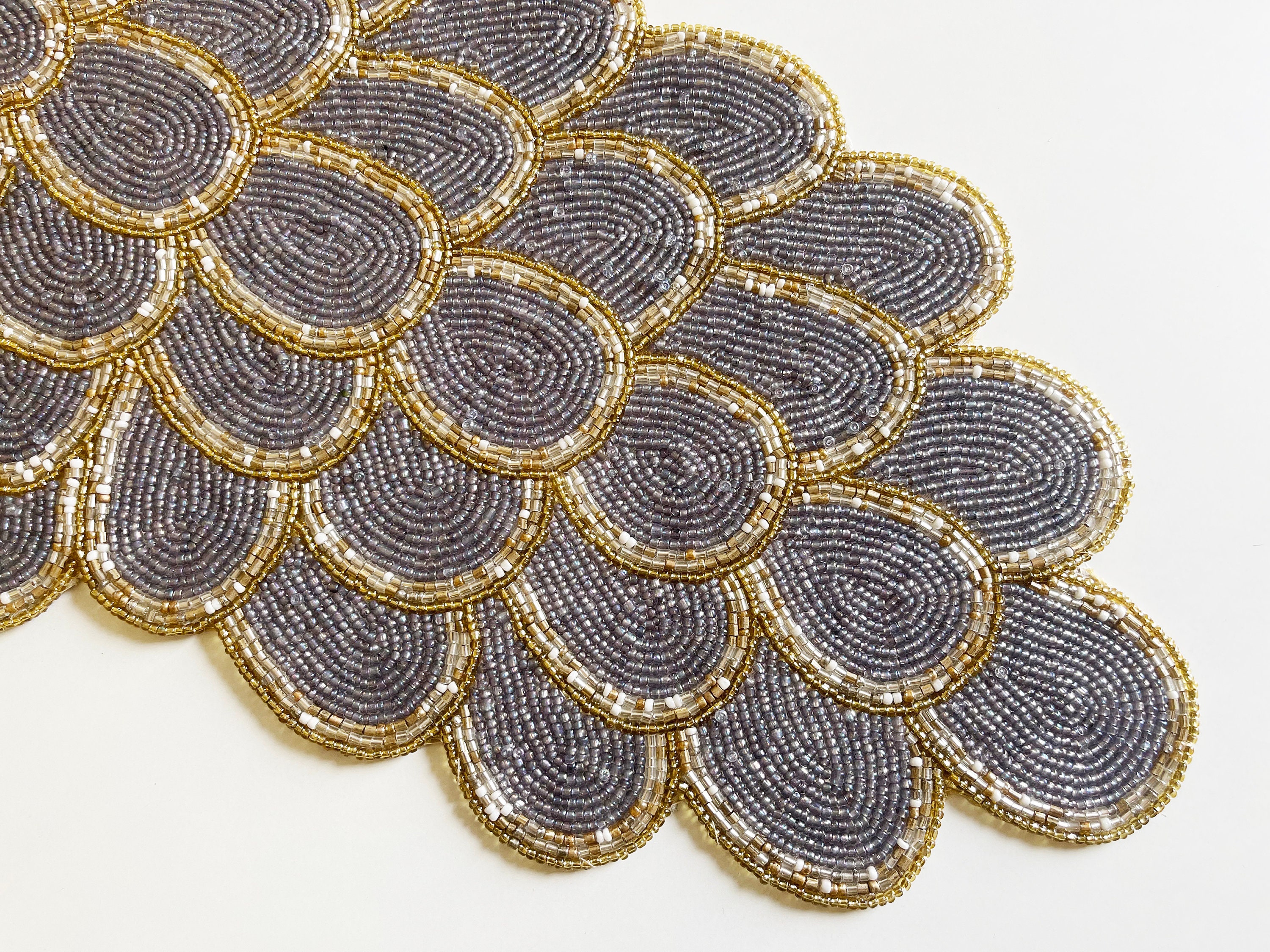 Handmade Bead Table Runner Beaded Runner Blue Grey Etsy India