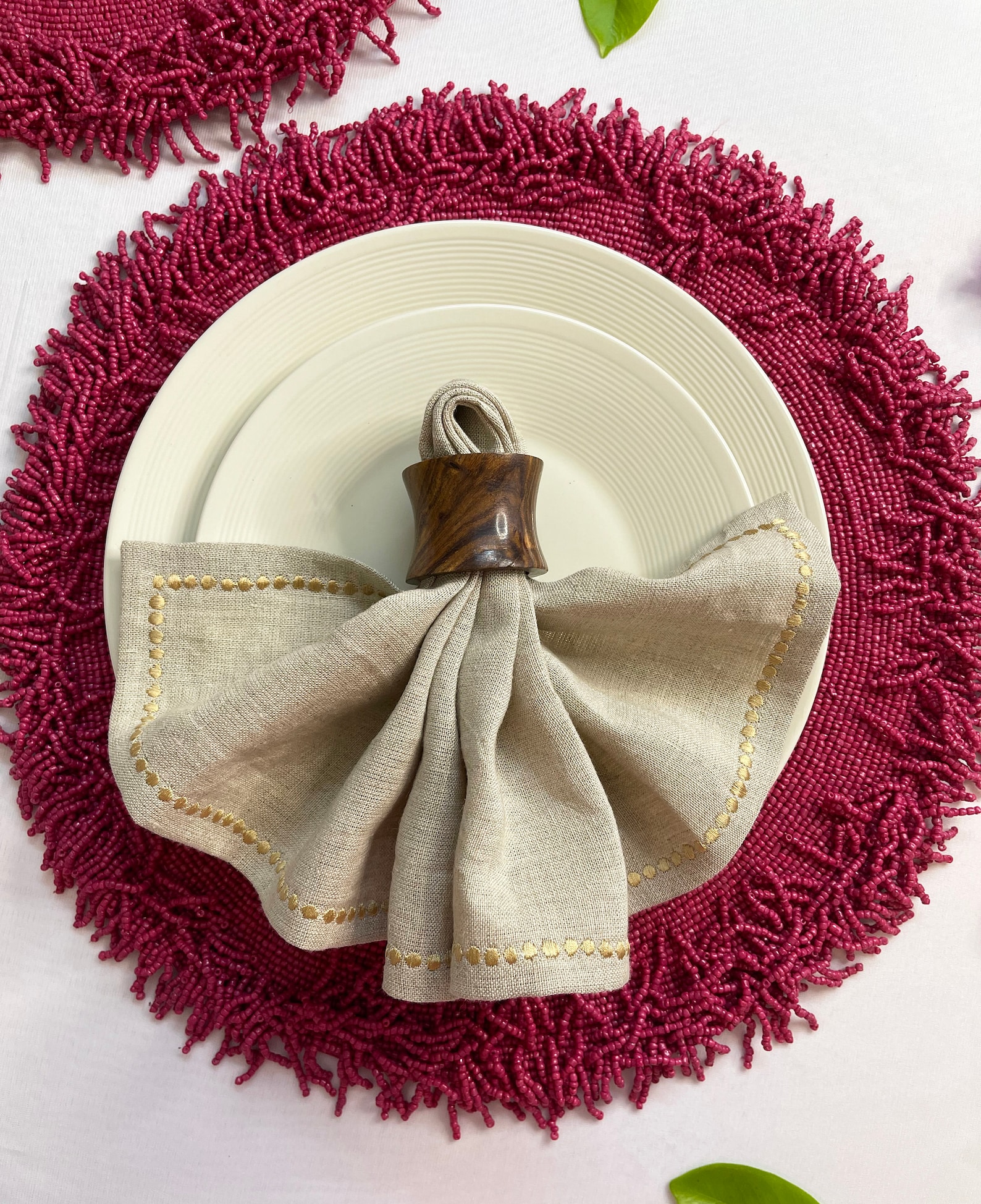 Luxury beaded placemat tablemat 15 inch bougainvillea pink Etsy