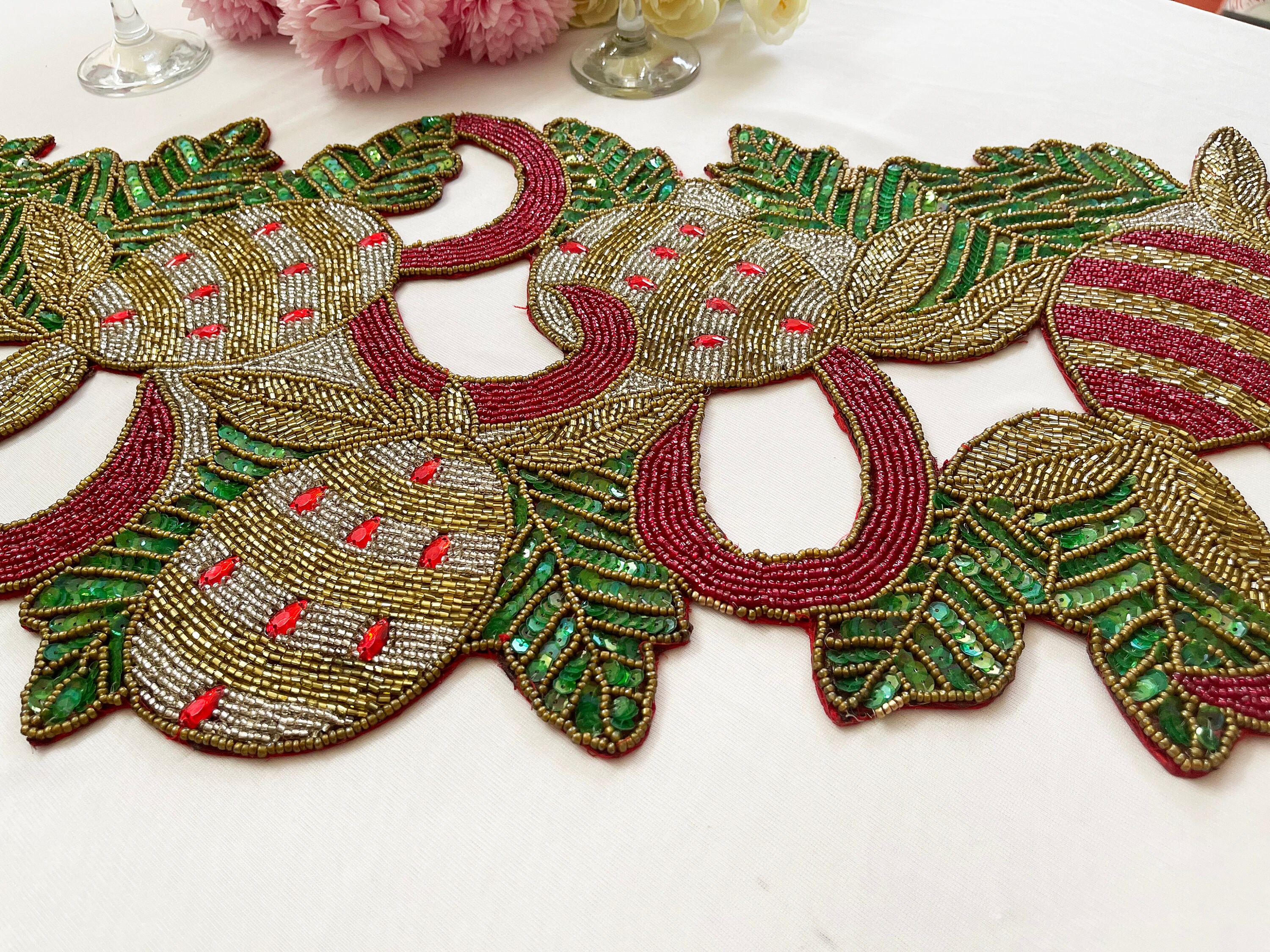 Handmade Table Runner Christmas Beaded Runner Centerpiece Etsy UK