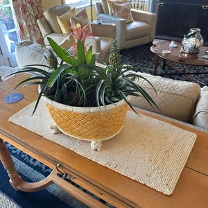 Handmade Wooden Beaded Runner: Light Oak Table Decor, 14x36 inch