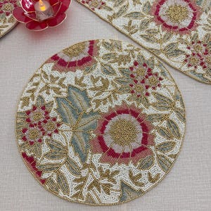 Handmade beaded Placemat, spring floral design, multicolour, Spring decor
