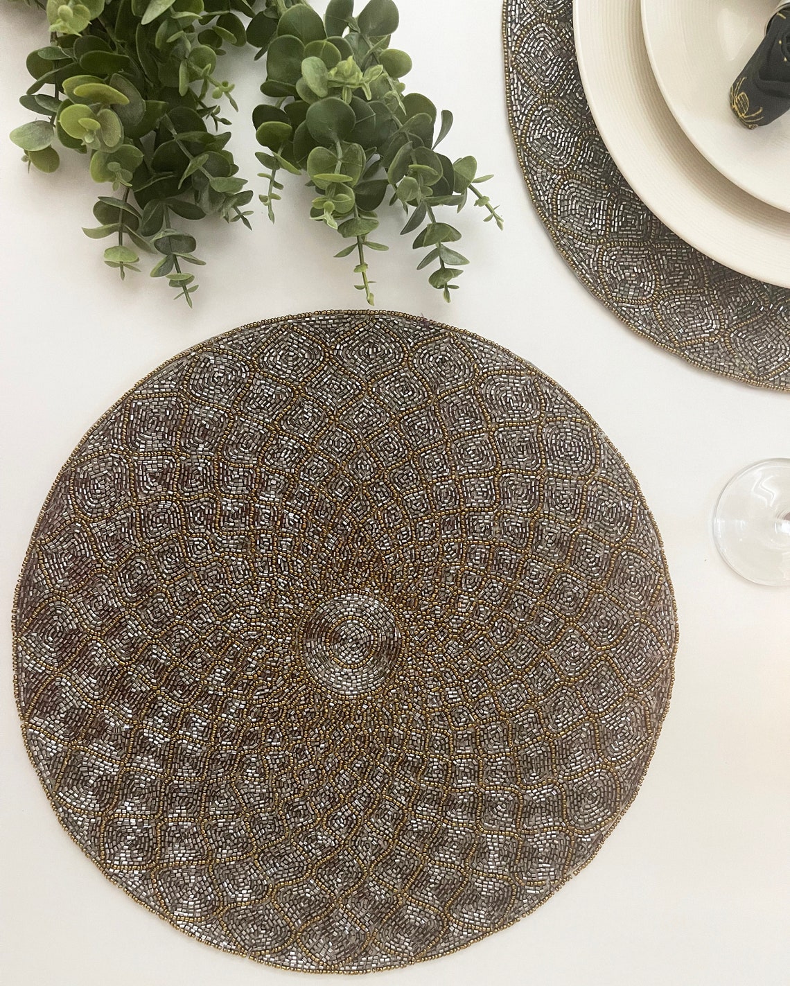 Luxury Handmade beaded placemat small bead tablemat 14 inch Etsy