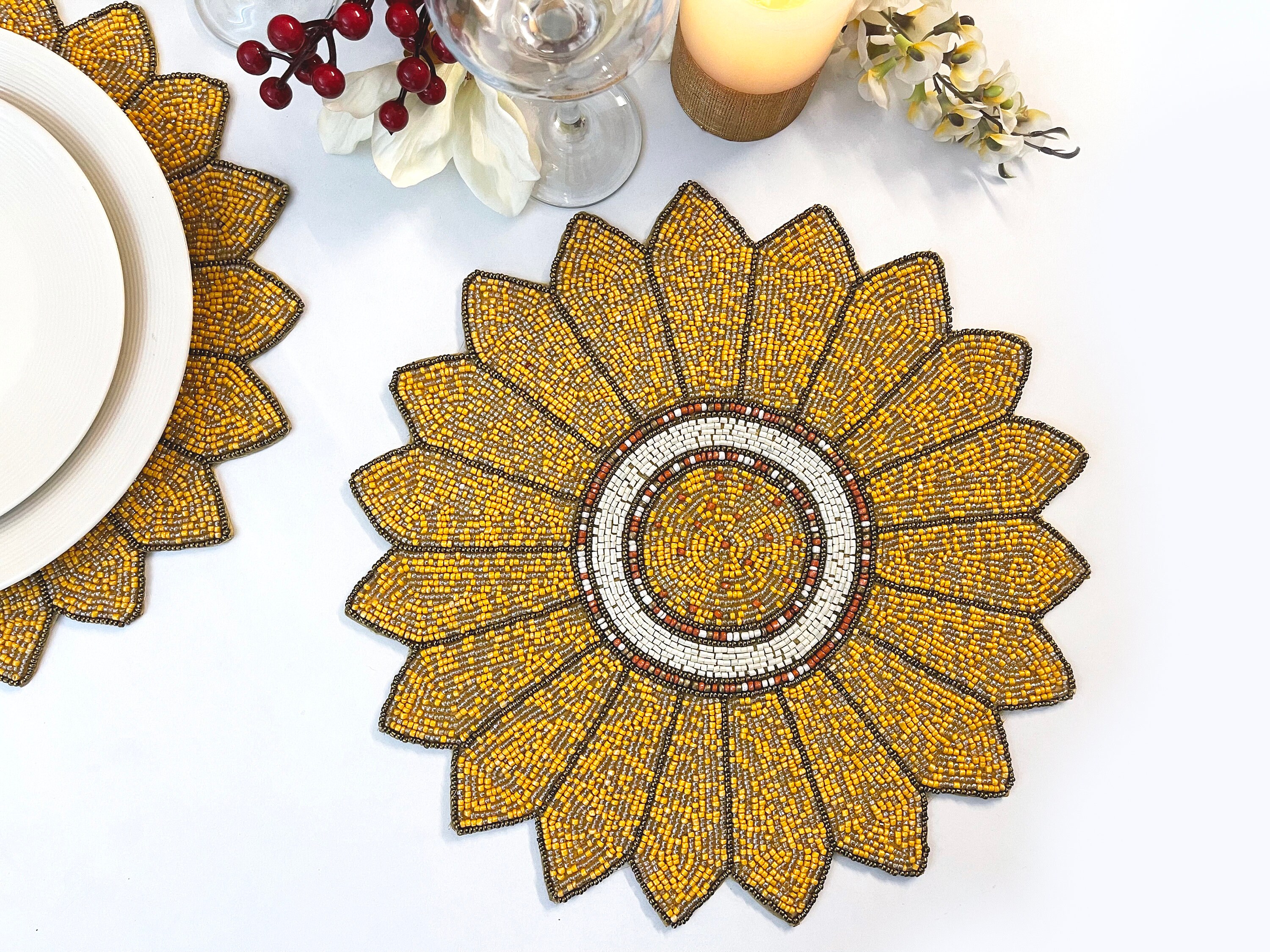 Handmade bead table runner and placemat sunflower beaded Etsy