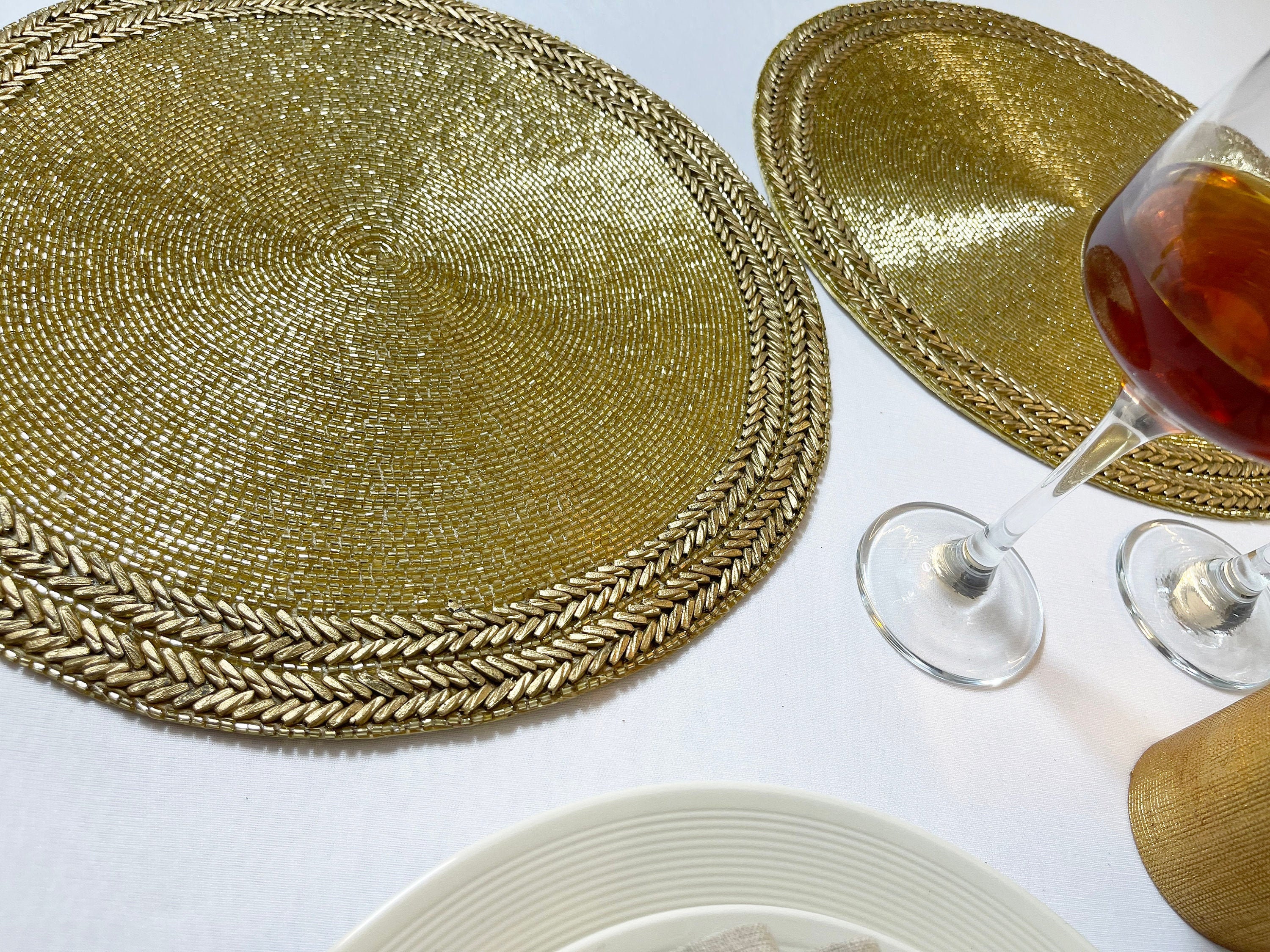 Handmade beaded placemat beaded tablemat 14 inch gold bead Etsy