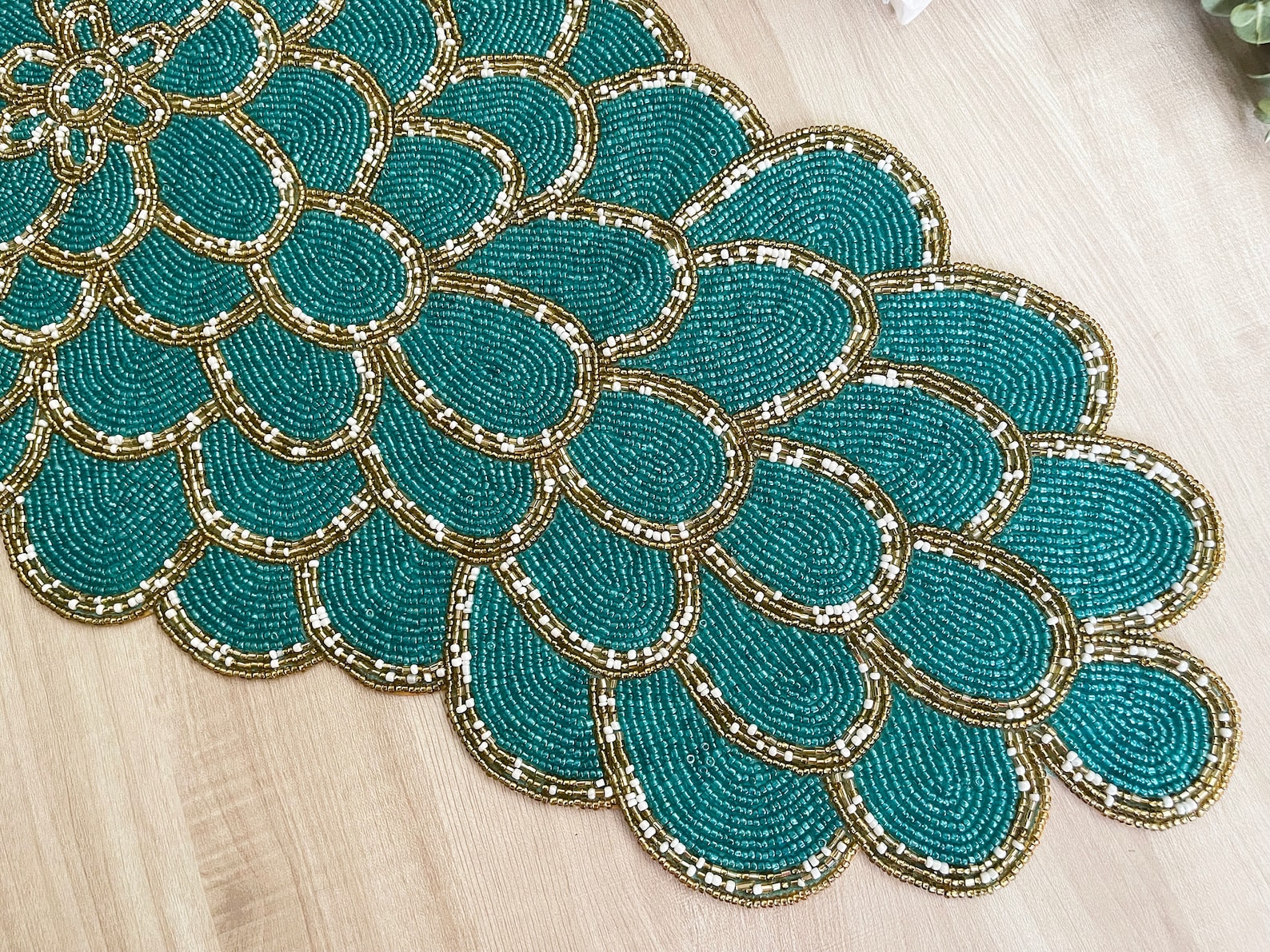 Handmade Bead Table Runner Peacock Floral Beaded Runner / Etsy