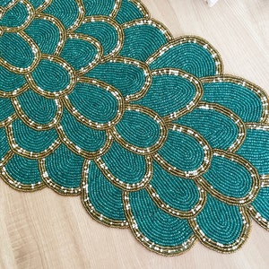 Handmade Bead Table Runner, Peacock Floral Beaded Runner / Placemat - Etsy