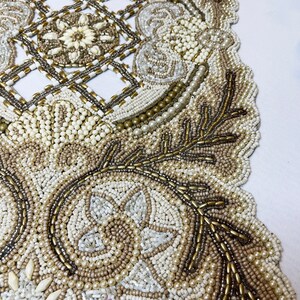 Handmade Table Runner, Beaded Table Runner, Gold & Cream Beads ...
