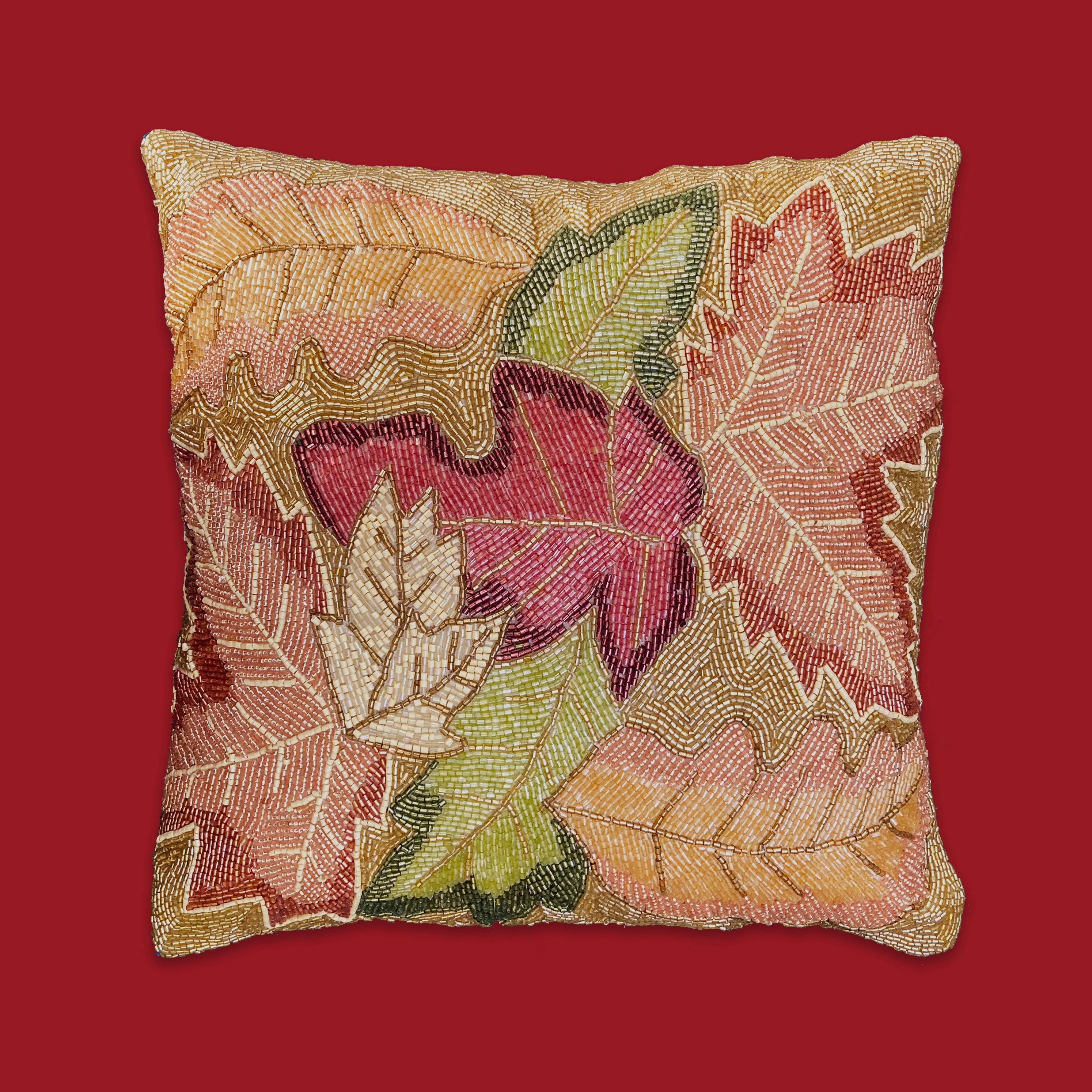 Handmade Beaded Cushion Cover// Maple Leaves// Cushion Case// Etsy