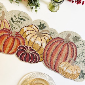 Handmade bead table runner, fall runner, pumpkin Halloween, 13x36 inch