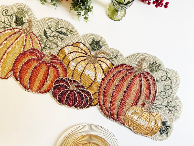 Handmade Bead Table Runner Fall Runner Pumpkin Halloween Etsy