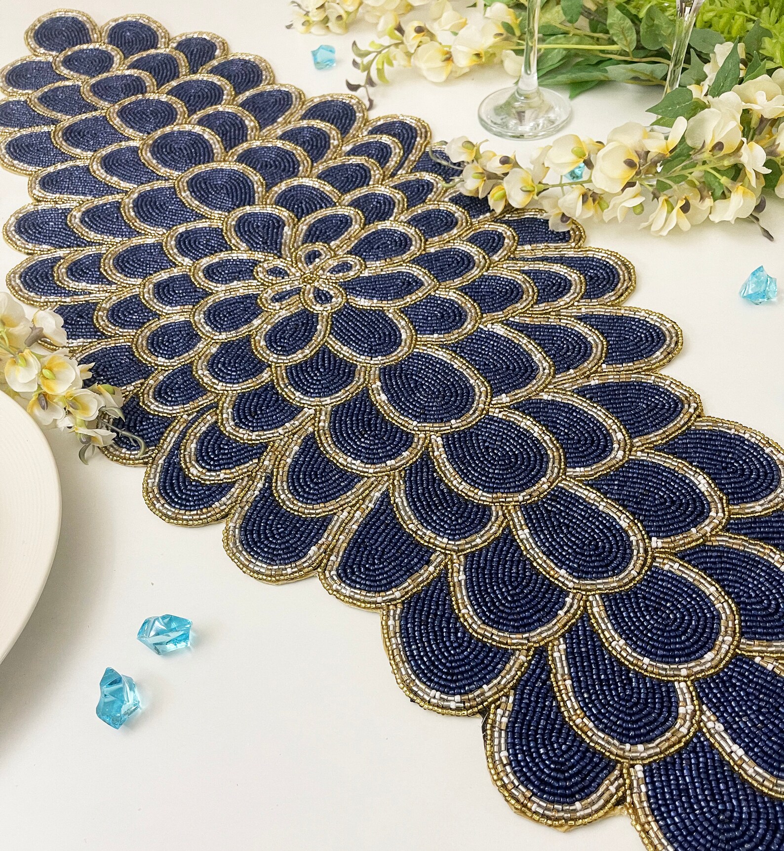 Handmade Bead Table Runner Floral Beaded Runner 13x36inch Etsy