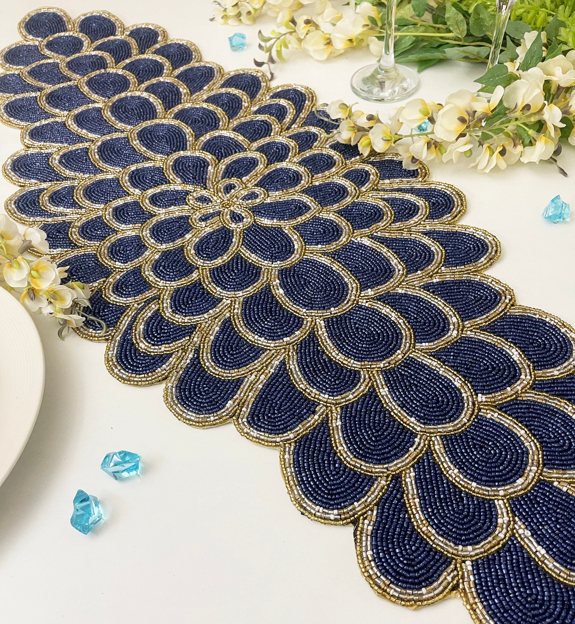 Handmade bead table runner floral beaded runner 13x36inch Etsy