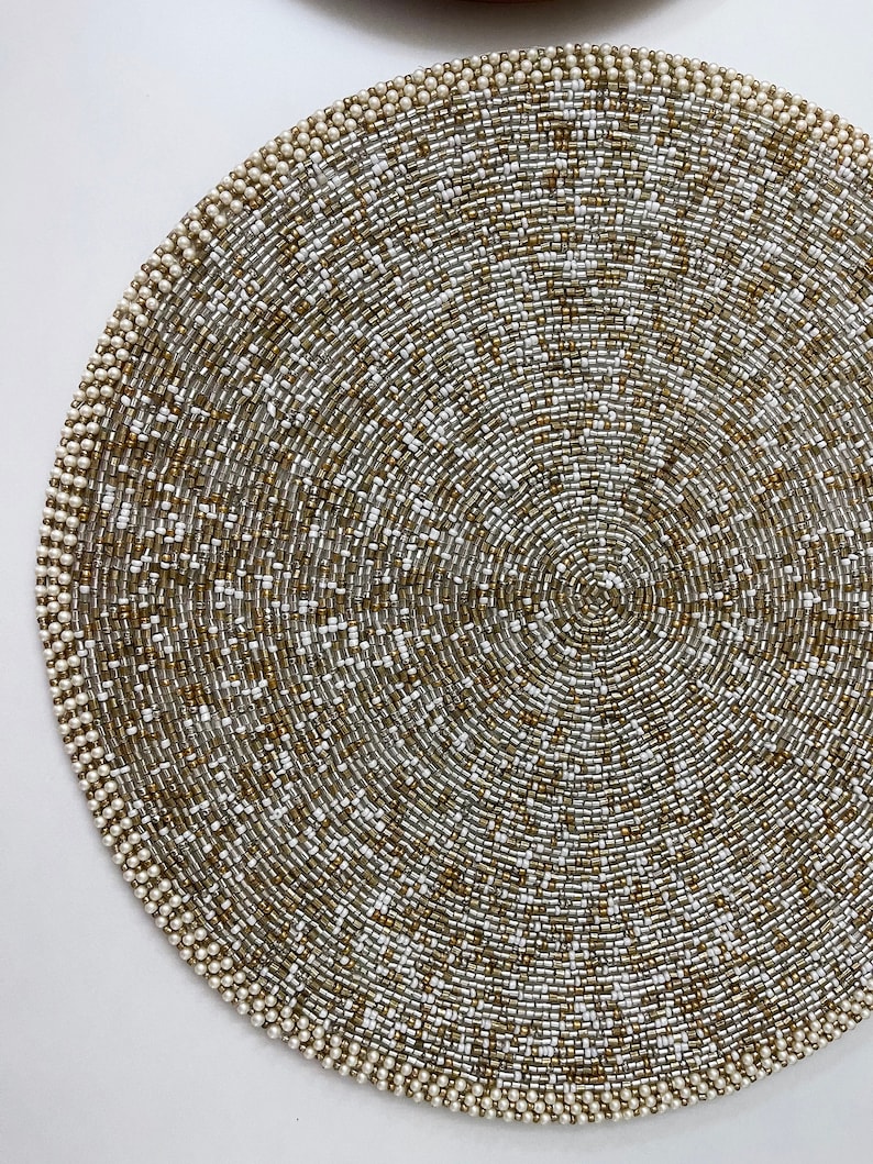 Handmade Beaded Placemat Beaded Table Mat Gold and Silver Etsy