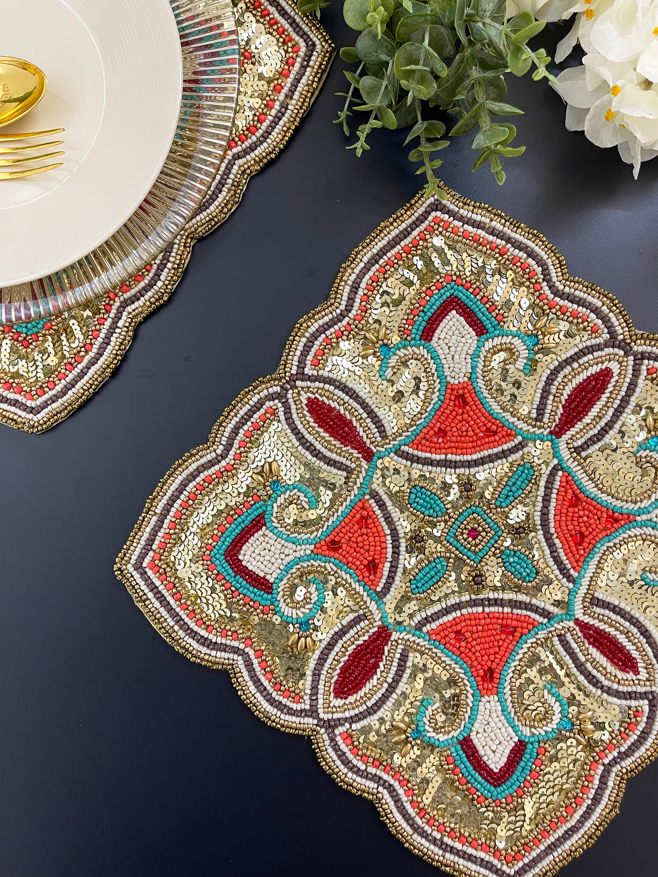 Luxury Handmade Bead Placemat, Living Room Table Decoration, Bead and ...