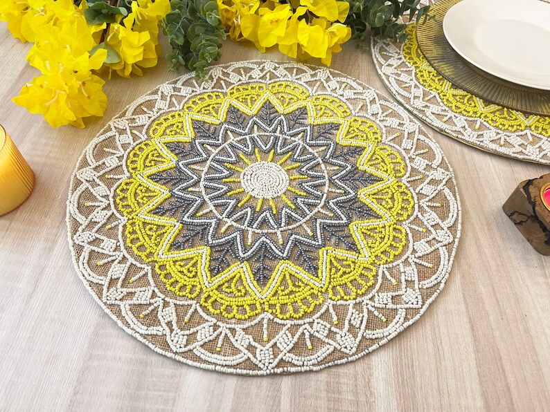 Set of 6 Handmade Beaded Placemat Tablemat 14 Inch Bead Etsy