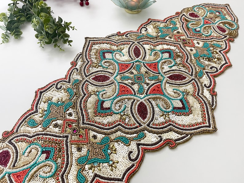 Handmade Table Runner, Luxury Beaded Runner, Centerpiece Multicolor ...
