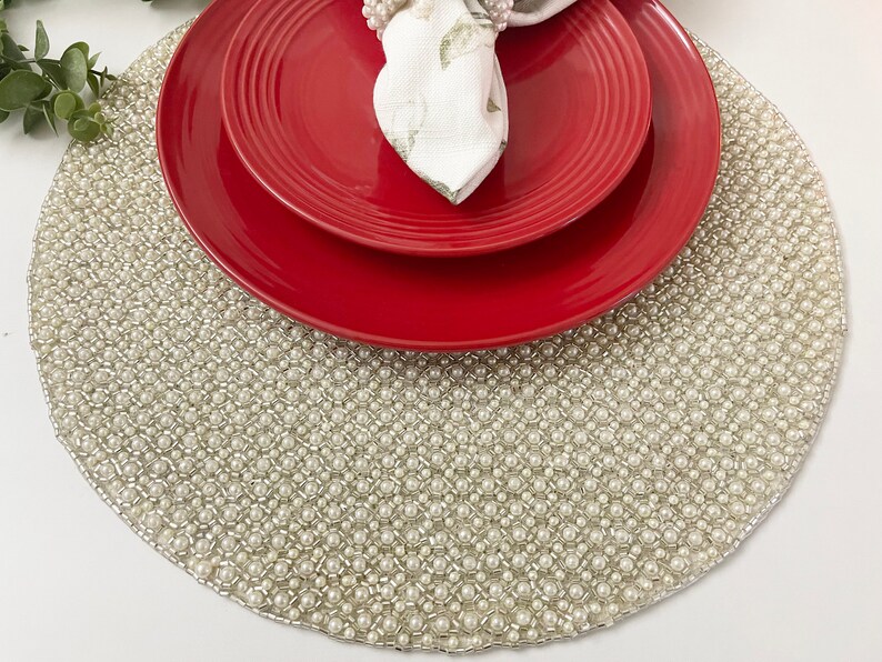 Luxury Handmade Beaded Placemat Tablemat 14 Inch White Etsy