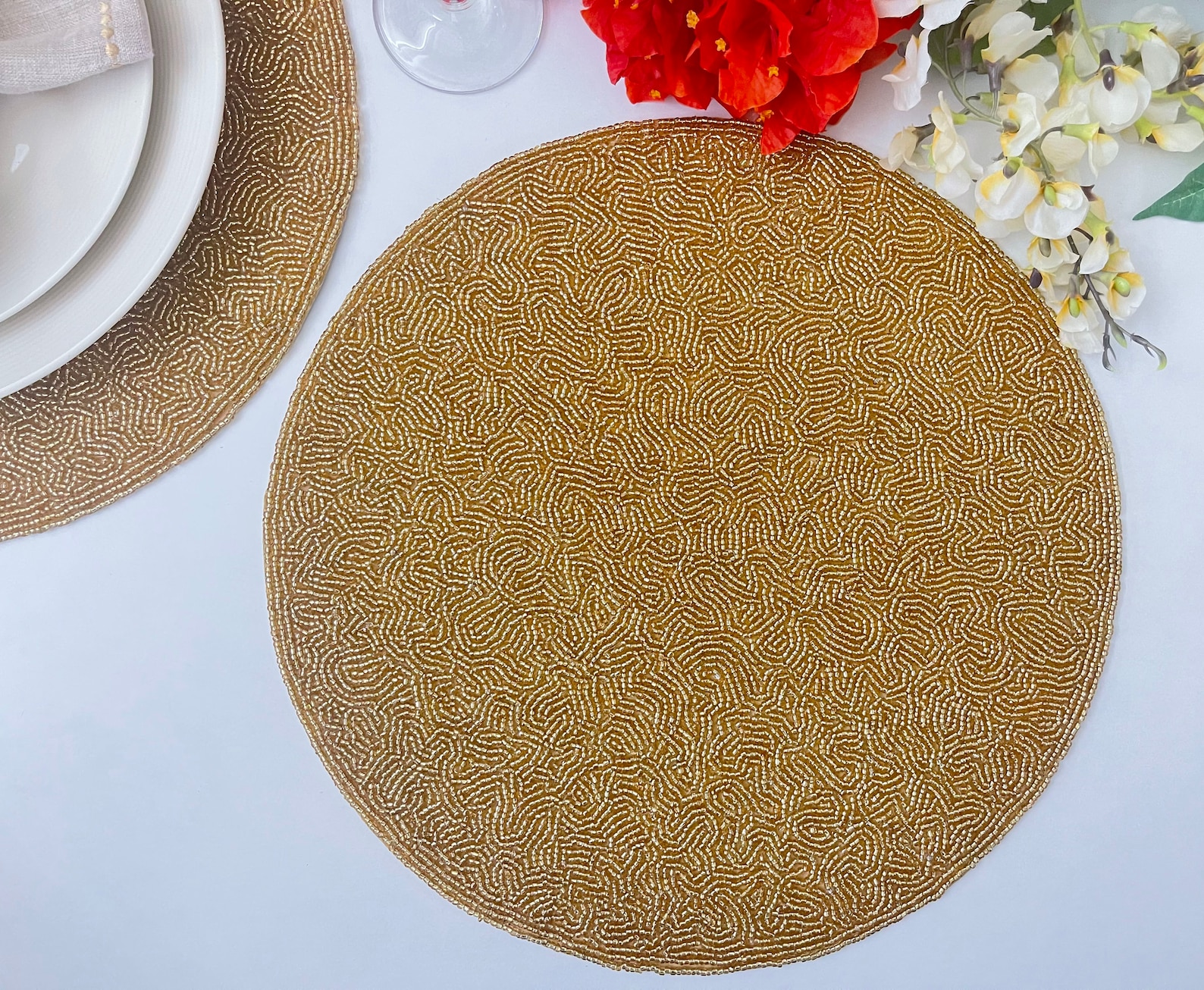 Handmade beaded placemat table mats 14 inch gold charger Etsy