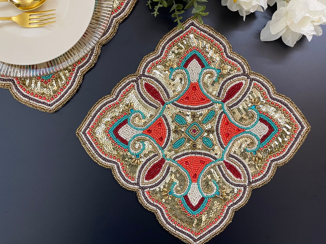Luxury Handmade Bead Placemat, Living Room Table Decoration, Bead and ...