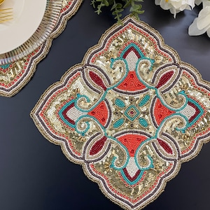Luxury Handmade bead placemat, living room table decoration, bead and sequin tablemat
