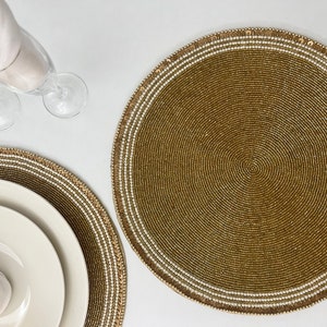 Two Handmade bead sequin placemat, 14 inch, golden charger plate