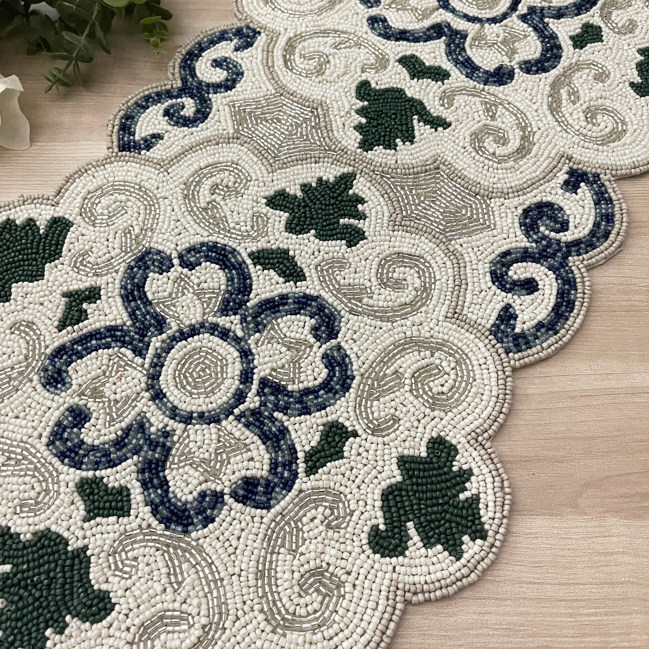 Handmade Beaded Table Runner: Floral Design, 13x36 Inch - Etsy