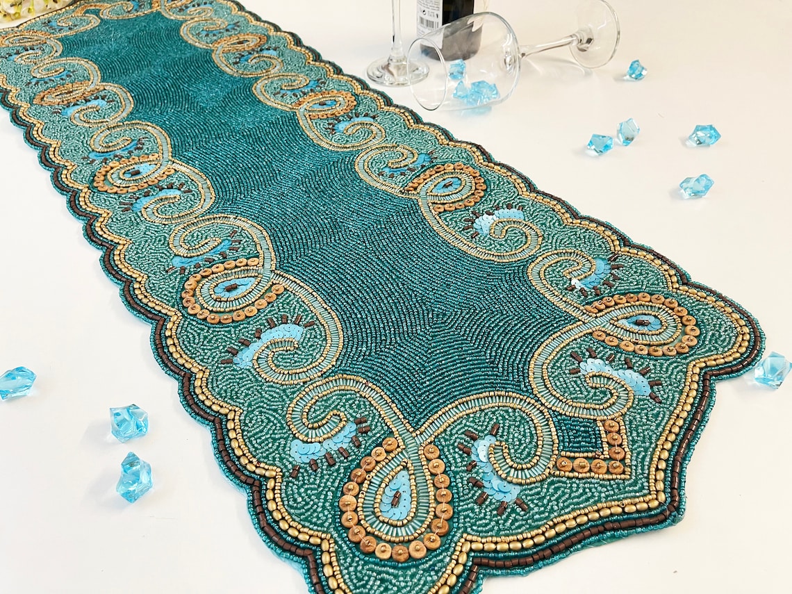 Handmade bead table runner beaded runner 13x36inch Etsy