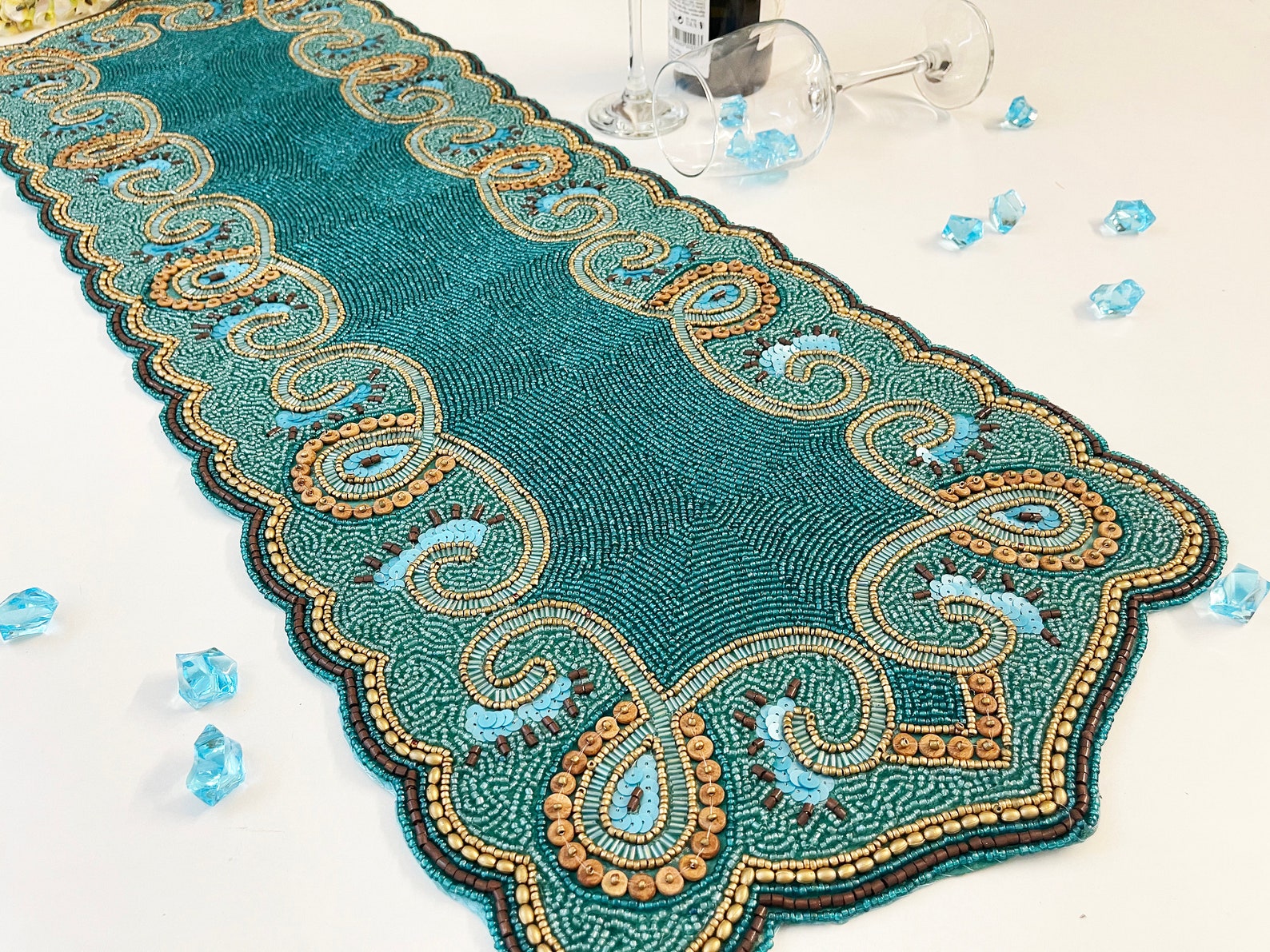 Handmade Bead Table Runner Beaded Runner 13x48inch Etsy