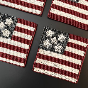 Set of 4, 4th July Independence day beaded beverage coaster, drink coaster