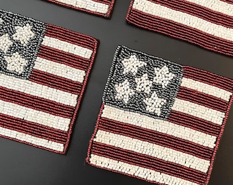 Set of 4, 4th July Independence day beaded beverage coaster, drink coaster