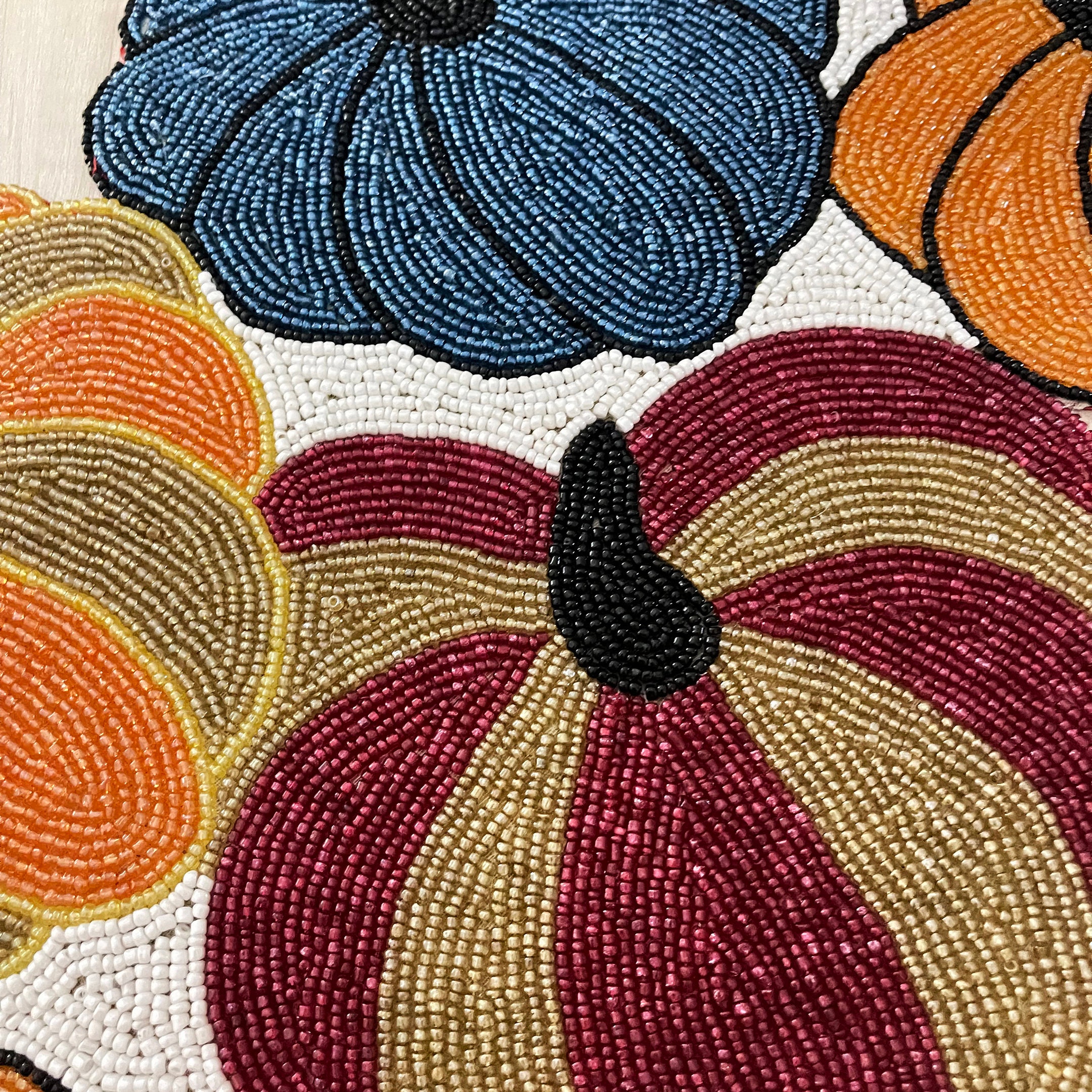 Handmade Bead Table Runner, Fall Runner, Pumpkin Halloween, 13x36