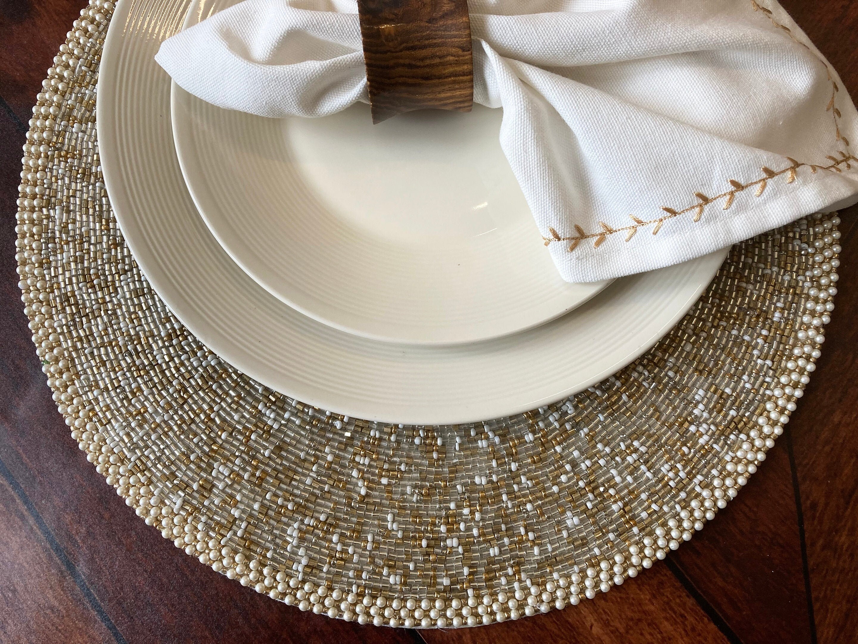 Handmade Beaded Placemat Beaded Table Mat Gold and Silver Etsy UK