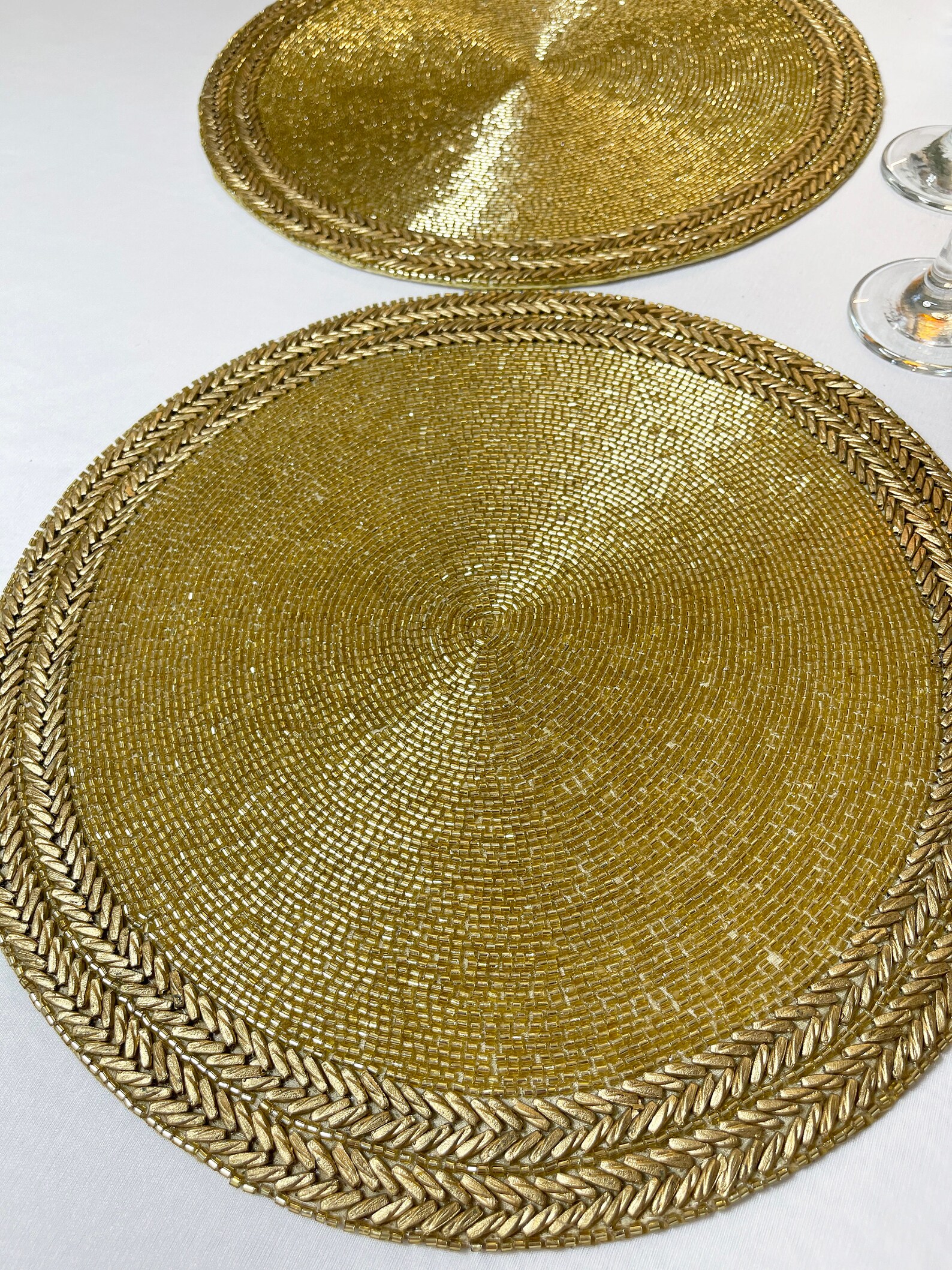 Handmade Beaded Placemat Beaded Tablemat 14 Inch Gold Bead Etsy